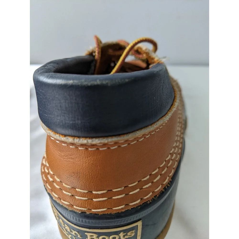 LL Bean Boots Womens 7 Low Gumshoe Duck Boots Navy Blue Tan Made in USA